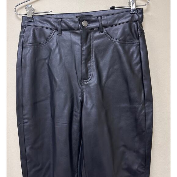 Small Black Faux Leather High Rise Stretchy Wet Skinny Leg Pants Matrix Grunge - Picture 4 of 14